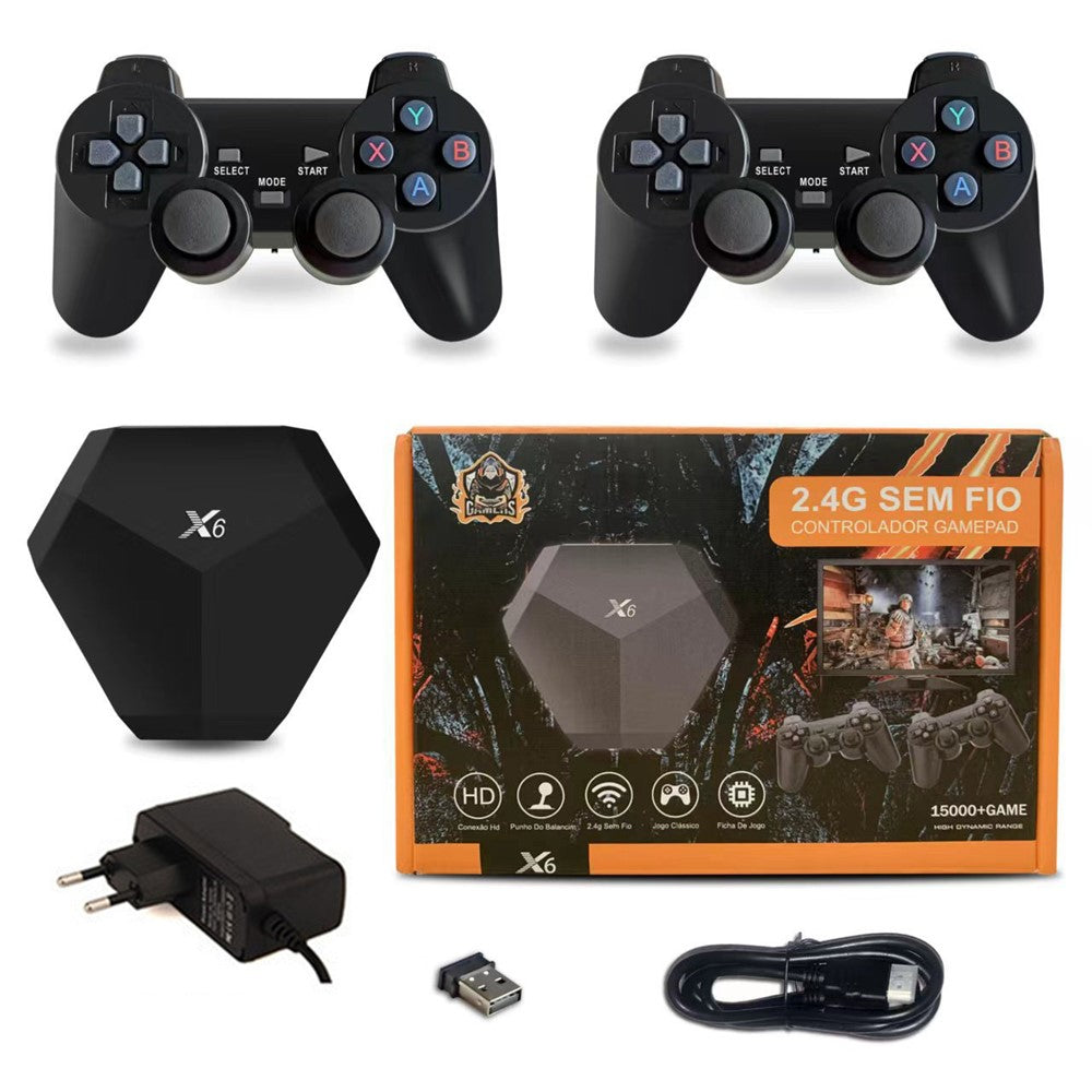 X6 2.4G Wireless Game Console Set with 2 Controller 64G 15000 Games TV Game Console Support 9 Emulators - EU Plug