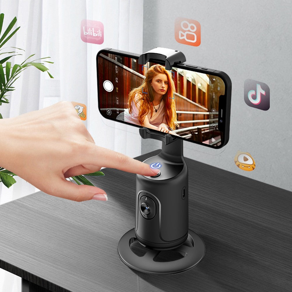 P01 Auto Face Tracking Tripod 360-Degree Rotation Phone Camera Mount Smart Shooting Phone Motion Tracking Holder for Live Vlog Streaming Video - White - produktbillede 6
