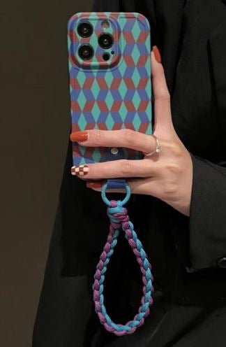 iPhone 13 Pro Cover Mønster Håndleds Strap – Lilla/Grøn