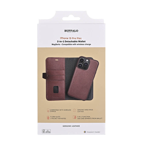 iPhone 15 Pro Max Læder Cover 2i1 – Brun – Buffalo