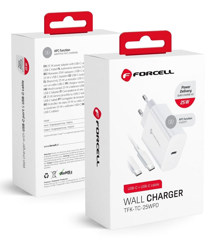 Væglader 25W USBC m/Kabel