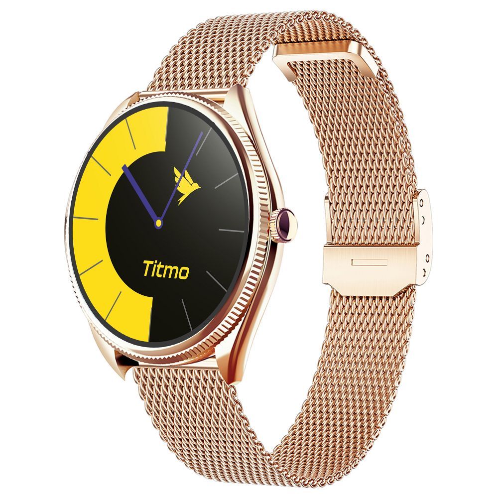 Smartwatch TITMO O-170 (AMOLED, bluetooth call, stainless steal gold mesh strap) gold