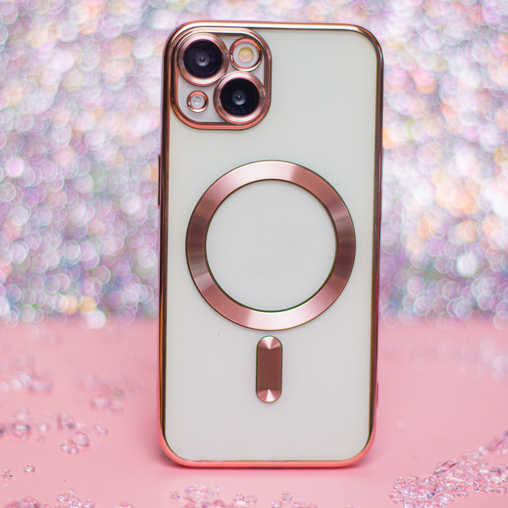 iPhone 16 Pro MagSafe Cover Color Chrome Mag Rosegold – Transparent/Pink - billede 4