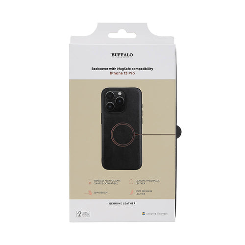 iPhone 15 Pro Læder Cover Magserie – Sort – Buffalo