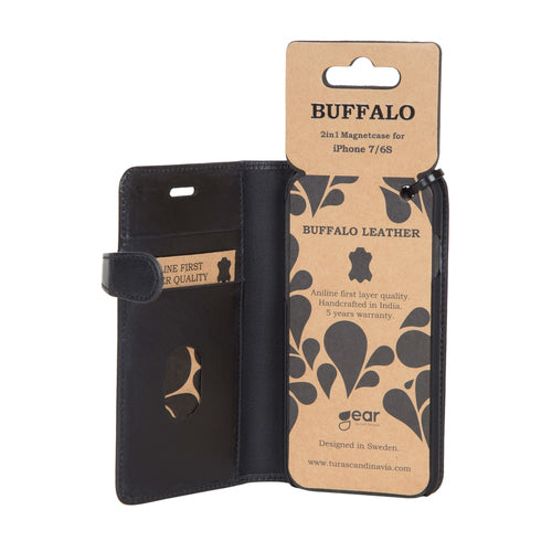 iPhone 6/7/8/SE Læder Wallet Flip Cover Gear – Sort – Buffalo