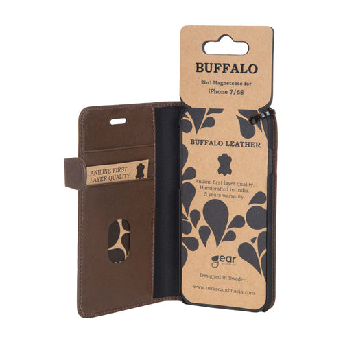 iPhone 6/7/8/SE Læder Wallet Flip Cover Gear – Brun – Buffalo