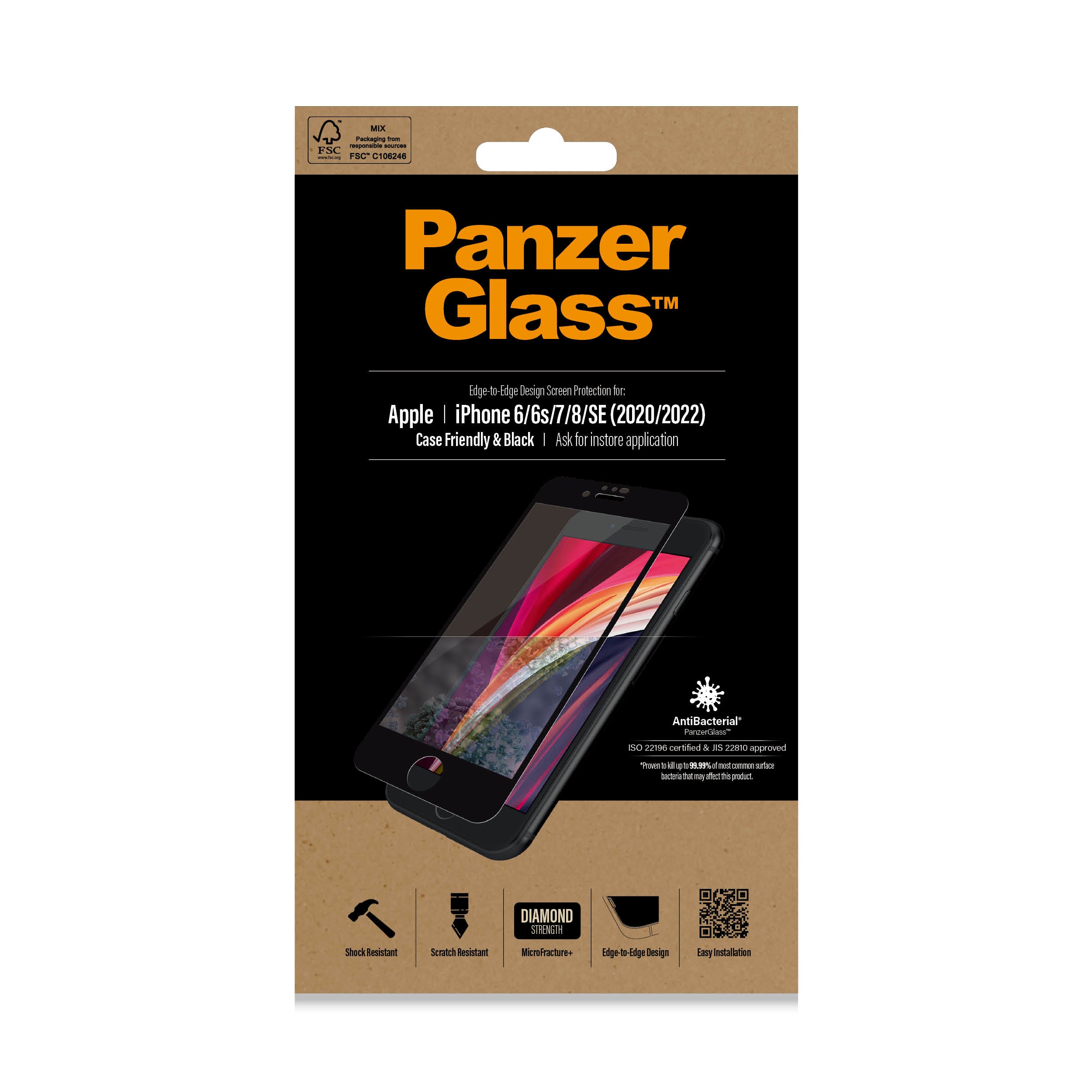 PanzerGlass iPhone SE (2020)/8/7/6 Case Friendly, Black