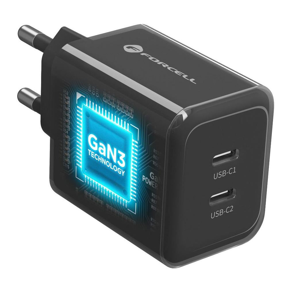 Forcell F-Energy Oplader GaN III Crystal Color 2x USB C AVS SSFC3.0 60W + silicone cable USB C to USB C VT-60 black - billede 3