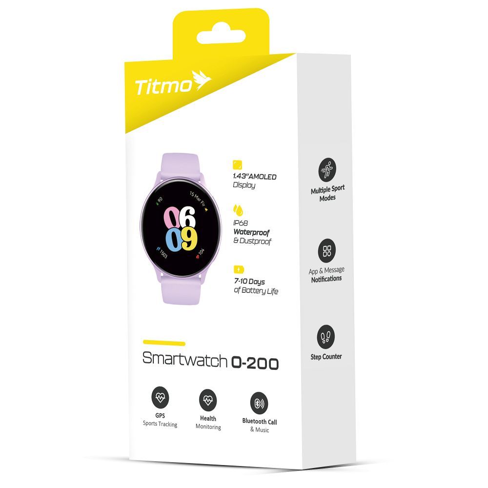 Smartwatch TITMO O-200 (GPS, AMOLED, bluetooth call, silicone strap) lavender