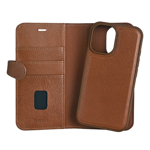 iPhone 16 Læder Wallet Flip Cover 2 i 1 – Brun – Buffalo