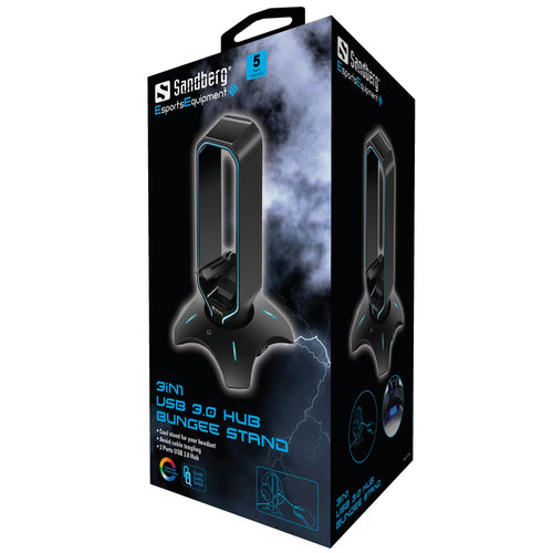 Sandberg 3in1 USB 3.0 Hub Bungee Stand, Black
