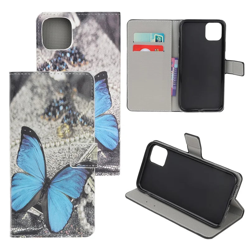 Pattern Printing Wallet Leather Stand Case for iPhone 11 6.1 inch (2019) - Blue Butterfly