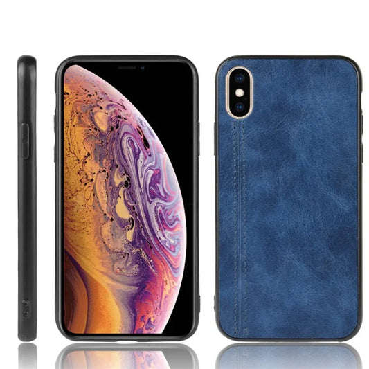 Leather Coated PC + TPU Hybrid Phone Shell Cover for iPhone XS / X 5.8-inch - Blue