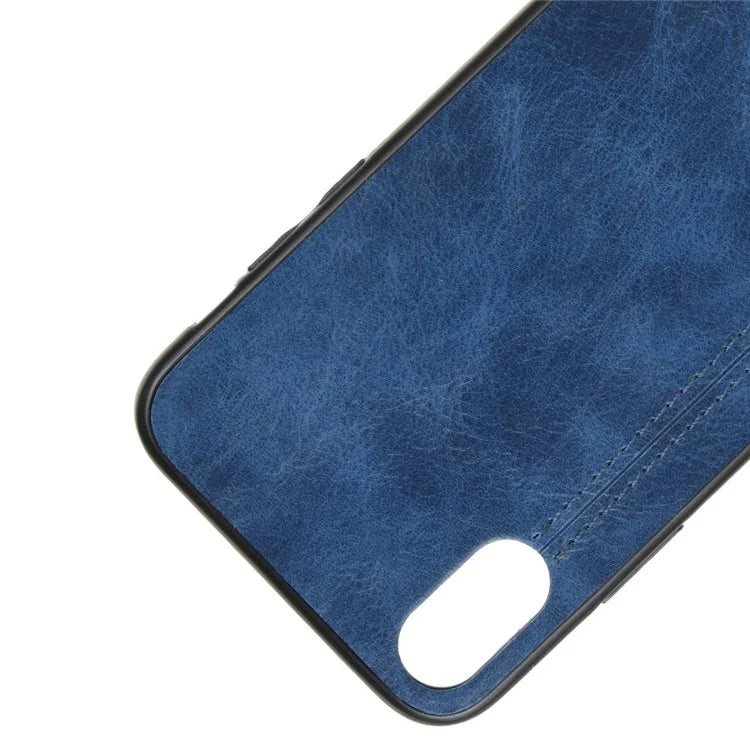 Leather Coated PC + TPU Hybrid Phone Shell Cover for iPhone XS / X 5.8-inch - Blue