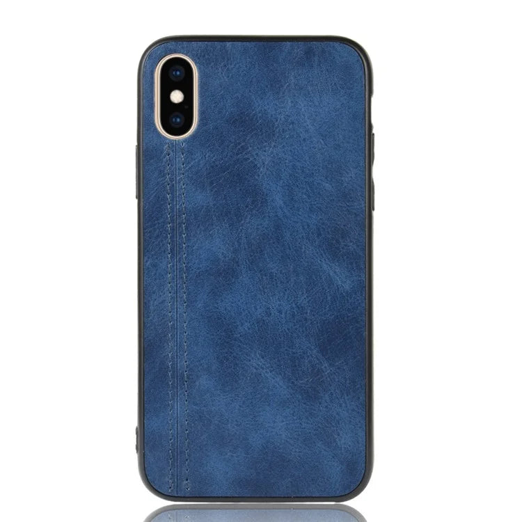 Leather Coated PC + TPU Hybrid Phone Shell Cover for iPhone XS / X 5.8-inch - Blue