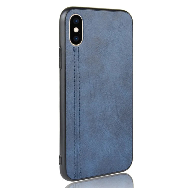 Leather Coated PC + TPU Hybrid Phone Shell Cover for iPhone XS / X 5.8-inch - Blue