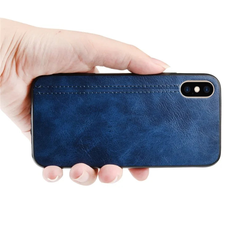 Leather Coated PC + TPU Hybrid Phone Shell Cover for iPhone XS / X 5.8-inch - Blue