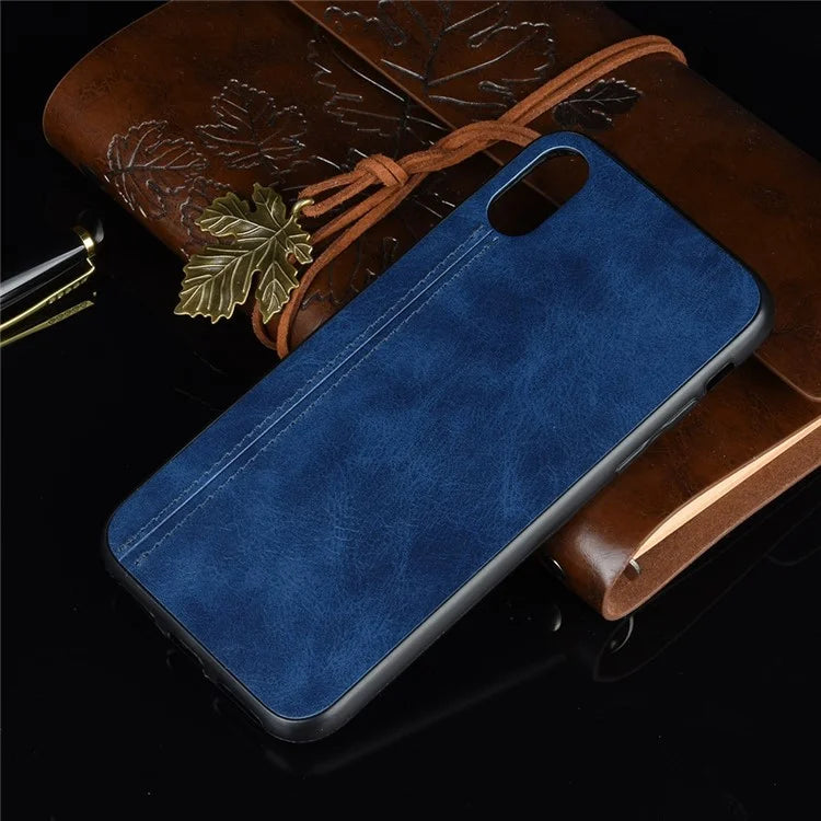 Leather Coated PC + TPU Hybrid Phone Shell Cover for iPhone XS / X 5.8-inch - Blue