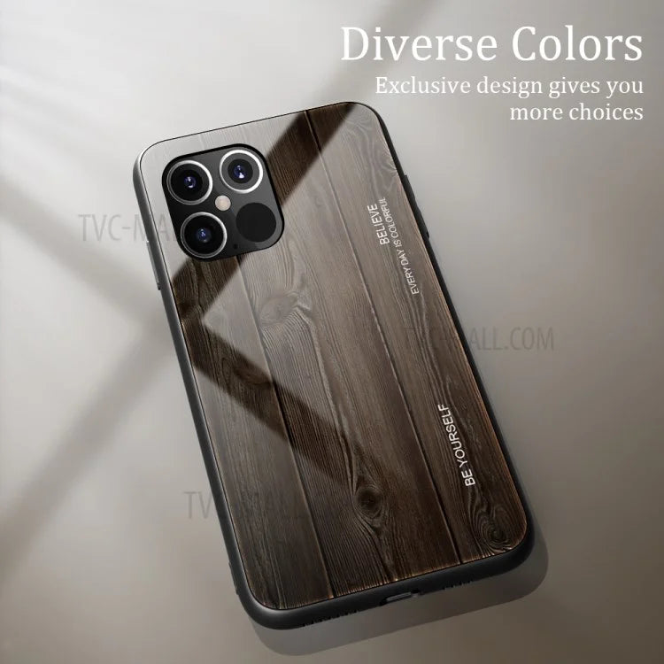 iPhone 12 Pro Max 6.7" Cover. Glas/TPU. Mørk trælook