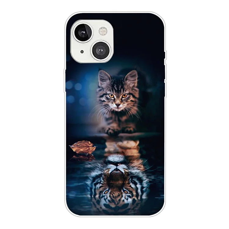 Pattern Printing Clear Design Soft TPU Anti-Scratch Protective Case for iPhone 13 mini 5.4 inch - Cat's Reflection