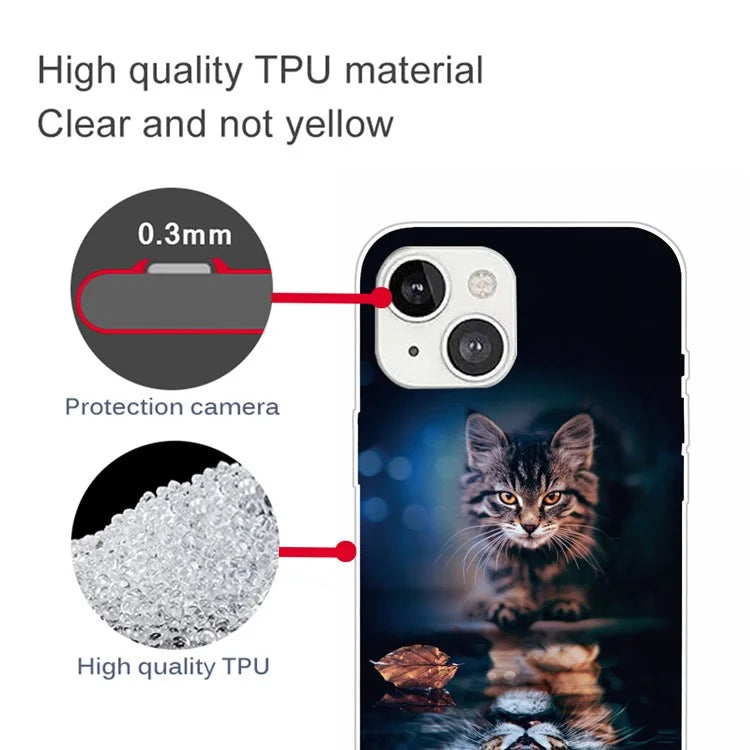 Pattern Printing Clear Design Soft TPU Anti-Scratch Protective Case for iPhone 13 mini 5.4 inch - Cat's Reflection