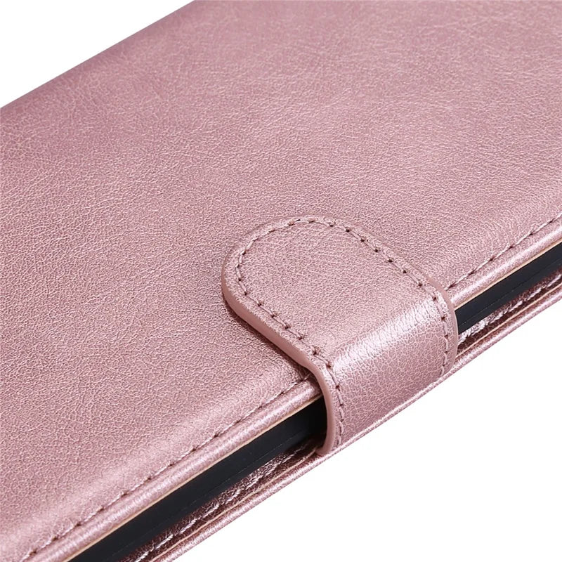 For iPhone 13 6.1 inch Case Solid Color Leather Mobile Cover Wallet Stand with Strap - Rose Gold