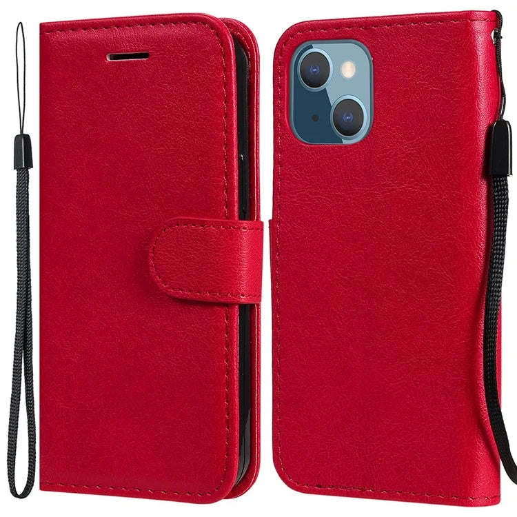 KT Leather Series-2 TPU and PU Leather Texture Full Protection Wallet Stand Phone Case for iPhone 13 mini 5.4 inch - Red