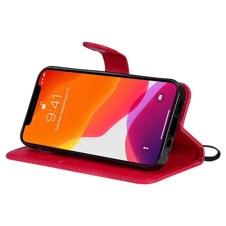 iPhone 13 Mini TPU Wallet Flip Cover Stand Series 2 and Texture Full Protection – Rød