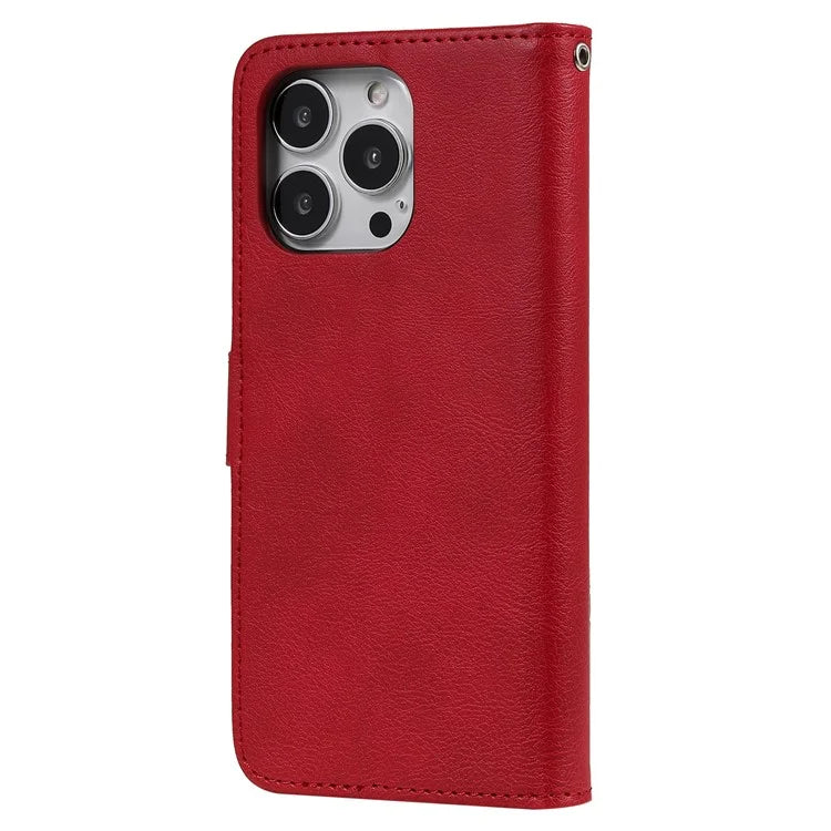 KT Leather Series-3 Detachable 2-in-1 Wallet Shockproof Magnetic Design Stand Leather Case for iPhone 13 Pro Max 6.7 inch - Red