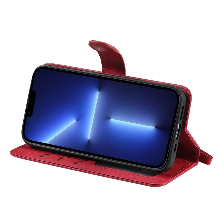 KT Leather Series-3 Detachable 2-in-1 Wallet Shockproof Magnetic Design Stand Leather Case for iPhone 13 Pro Max 6.7 inch - Red