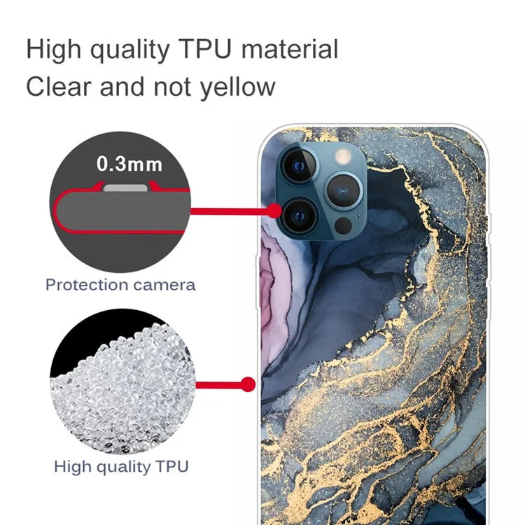 For iPhone 14 Pro Max 6.7 inch Marble Design Abstract Pattern IMD Case Soft TPU Skin High Impact Phone Cover - Style E