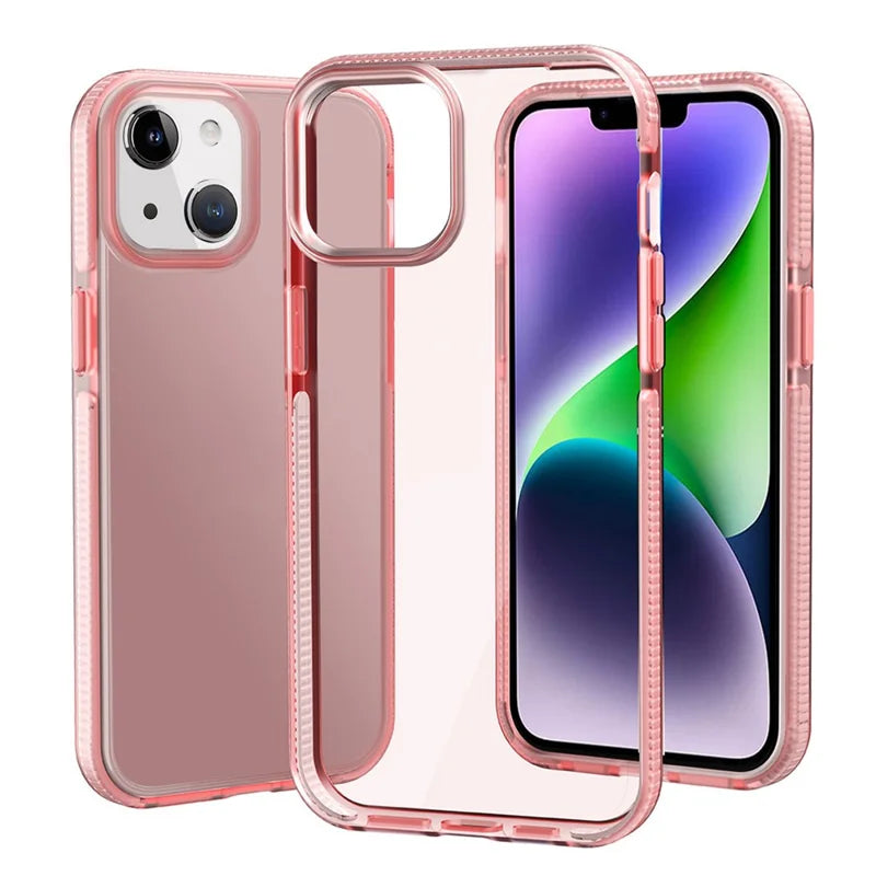 For iPhone 14 Soft TPU Colored TPE Frame Scratch-Resistant Phone Case Clear Non-Yellowing Anti-Slip Cover - Pink