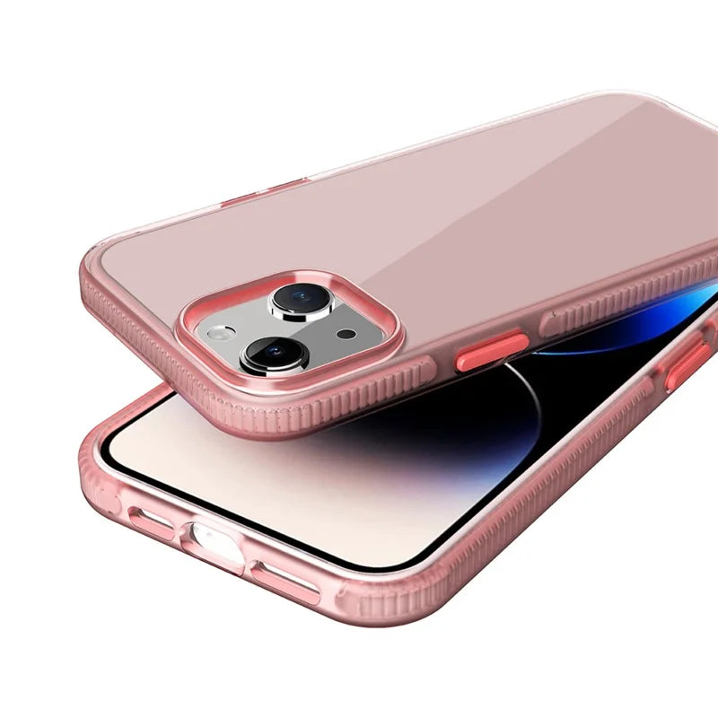 iPhone 14 TPU Cover Soft Colored TPE Frame Scratch Resistant Non Yellowing Anti Slip – Transparent/Pink