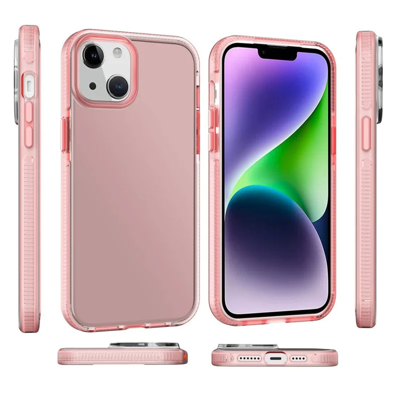 iPhone 14 TPU Cover Soft Colored TPE Frame Scratch Resistant Non Yellowing Anti Slip – Transparent/Pink