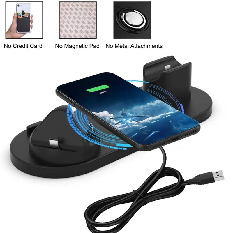 UD15-C 3-in-1 Multifunctional Wireless Charger Charging Dock Station Holder Stand for Apple iPhone/Android Device /Type-C Device - Black
