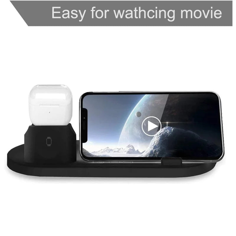 UD15-C 3-in-1 Multifunctional Wireless Charger Charging Dock Station Holder Stand for Apple iPhone/Android Device /Type-C Device - Black