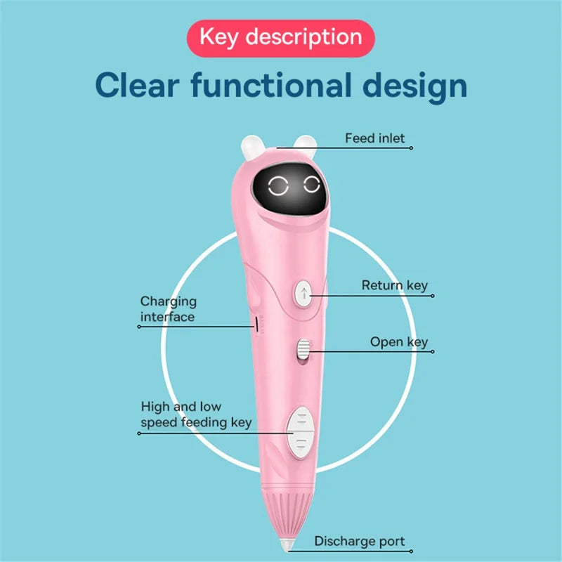 Low-Temperature 3D Printing Pen Professional Children Three-Dimensional Drawing Pen Wireless Portable 3D Drawing Pen - Baby Blue