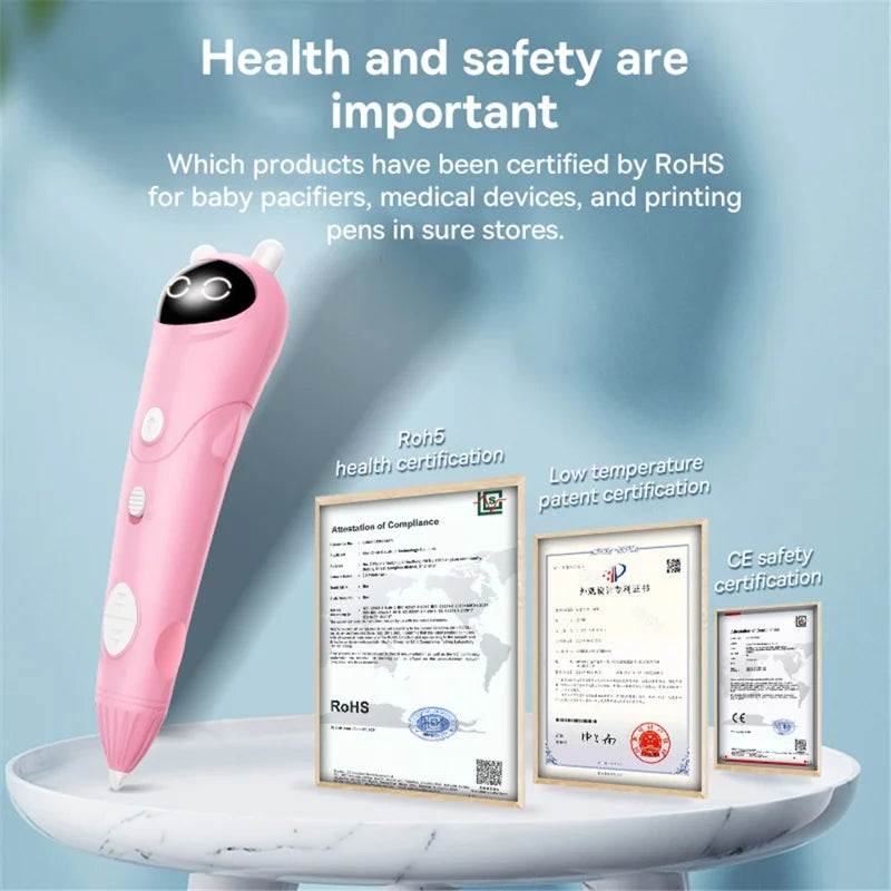 Low-Temperature 3D Printing Pen Professional Children Three-Dimensional Drawing Pen Wireless Portable 3D Drawing Pen - Baby Blue
