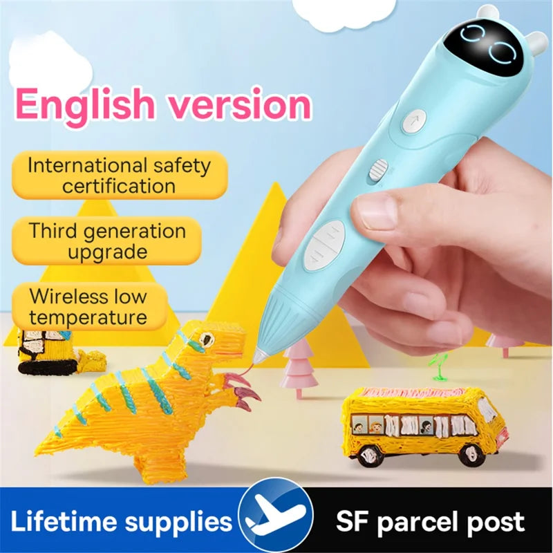 Low-Temperature 3D Printing Pen Professional Children Three-Dimensional Drawing Pen Wireless Portable 3D Drawing Pen - Baby Blue