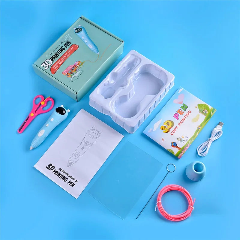 Low-Temperature 3D Printing Pen Professional Children Three-Dimensional Drawing Pen Wireless Portable 3D Drawing Pen - Baby Blue