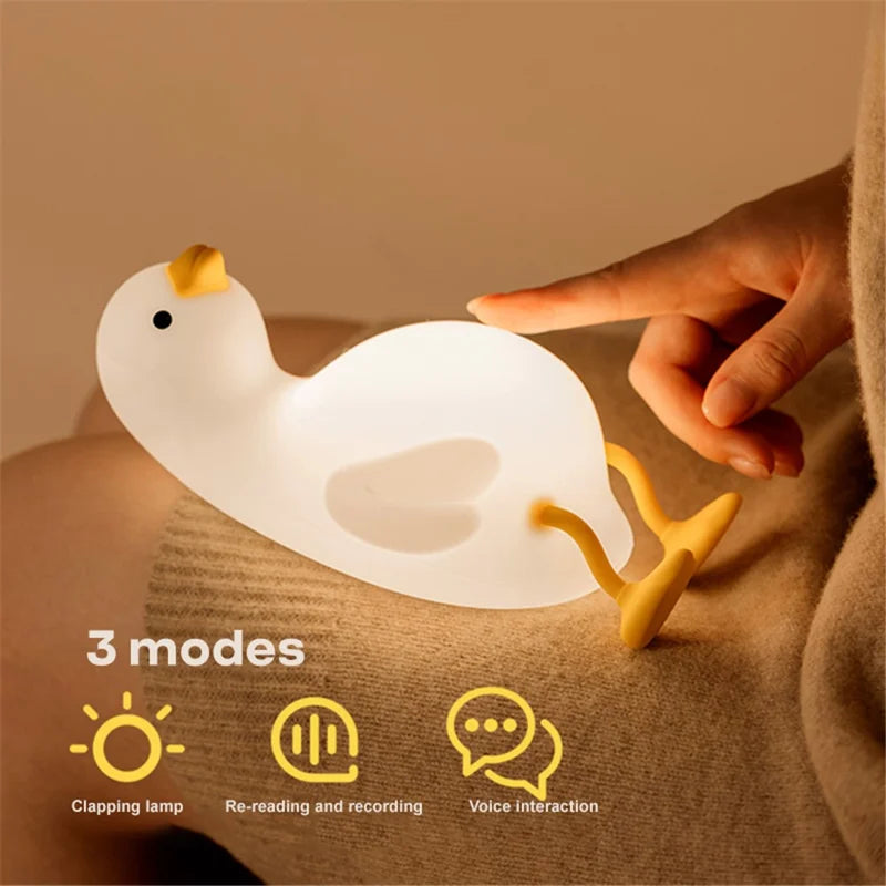 Bedroom Decorative Silicone Squishy Duck Lamp Rechargeable Children LED Night Light (with Voice Function)