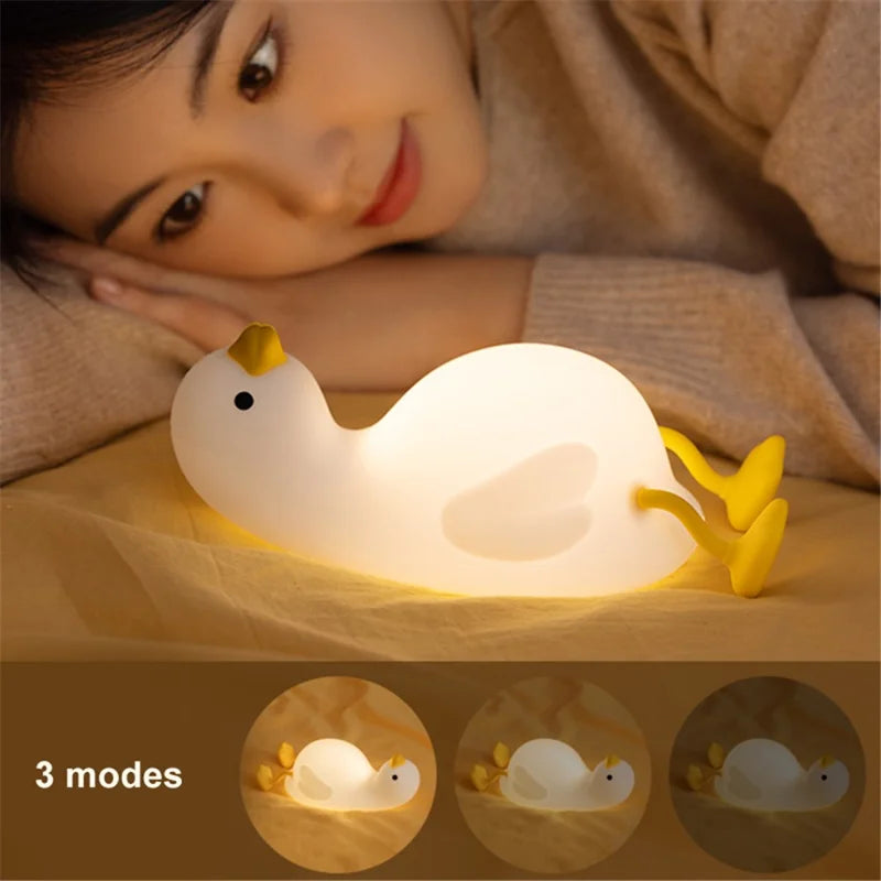 Bedroom Decorative Silicone Squishy Duck Lamp Rechargeable Children LED Night Light (with Voice Function)