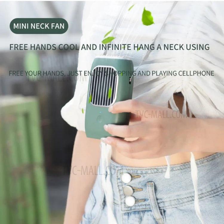 D302 Mini Portable Neck Hanging Fan USB Rechargeable Cooling Fans 3 Speeds Adjustable Air Cooler - Green