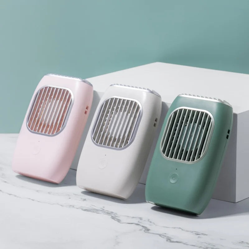 D302 Mini Portable Neck Hanging Fan USB Rechargeable Cooling Fans 3 Speeds Adjustable Air Cooler - Pink