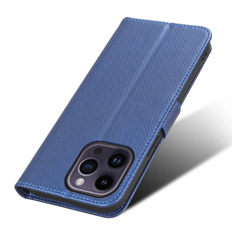 For iPhone 14 Pro Max 6.7 inch Diamond Texture Stand Wallet Leather Case Shockproof Phone Cover with Magnetic Clasp - Blue