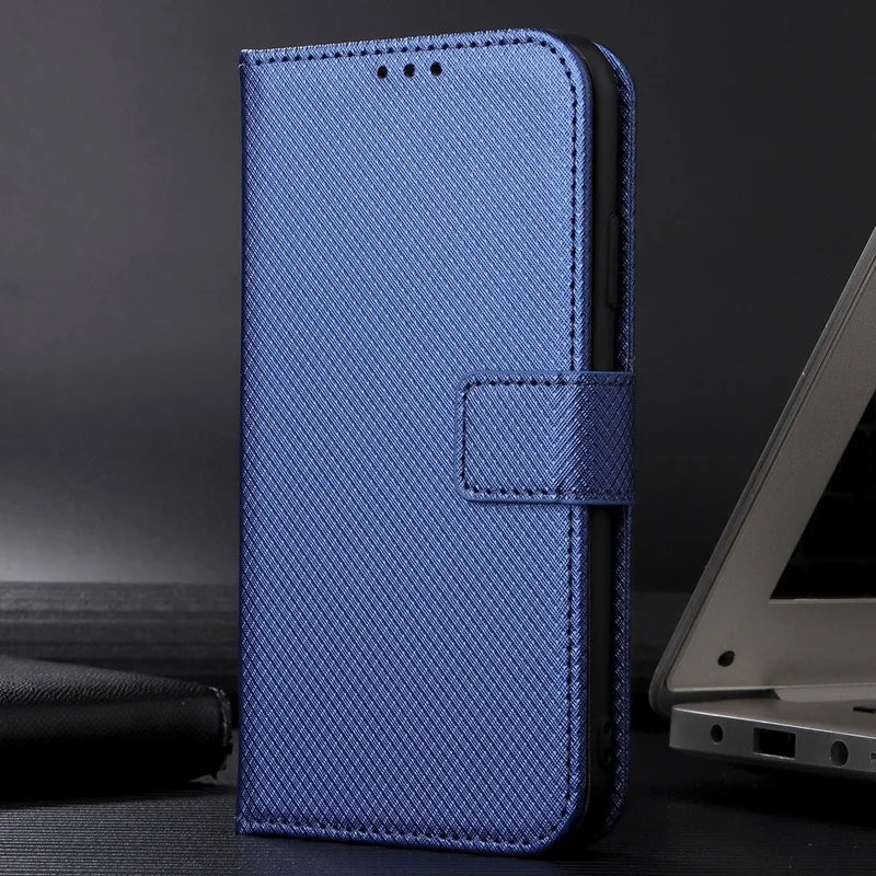 For iPhone 14 Pro Max 6.7 inch Diamond Texture Stand Wallet Leather Case Shockproof Phone Cover with Magnetic Clasp - Blue