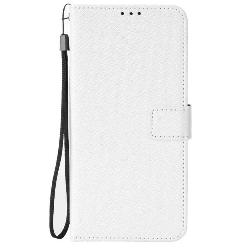 For iPhone 14 Pro Max 6.7 inch Diamond Texture Stand Wallet Leather Case Shockproof Phone Cover with Magnetic Clasp - White
