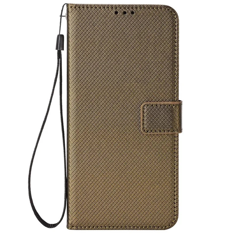 For iPhone 14 Max 6.7 inch Full Protection Diamond Texture Wallet Leather Case Stand Shockproof Phone Cover with Magnetic Clasp - Brown