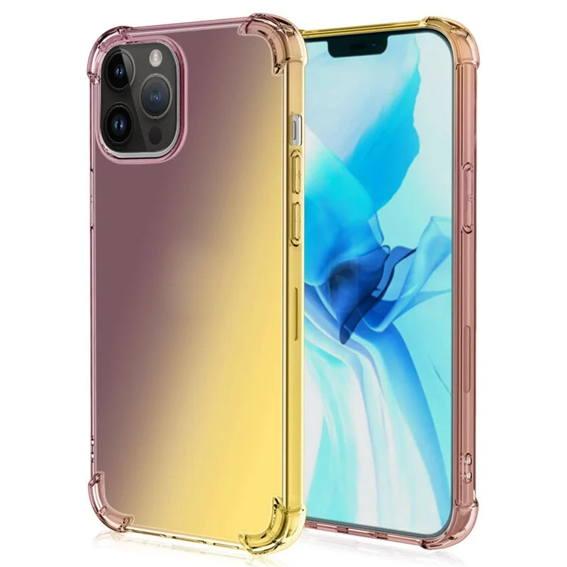 For iPhone 14 Pro Max 6.7 inch Gradient Design Shock Absorption TPU Soft Edge Bumper with Reinforced Corners Protective Cover - Black / Gold