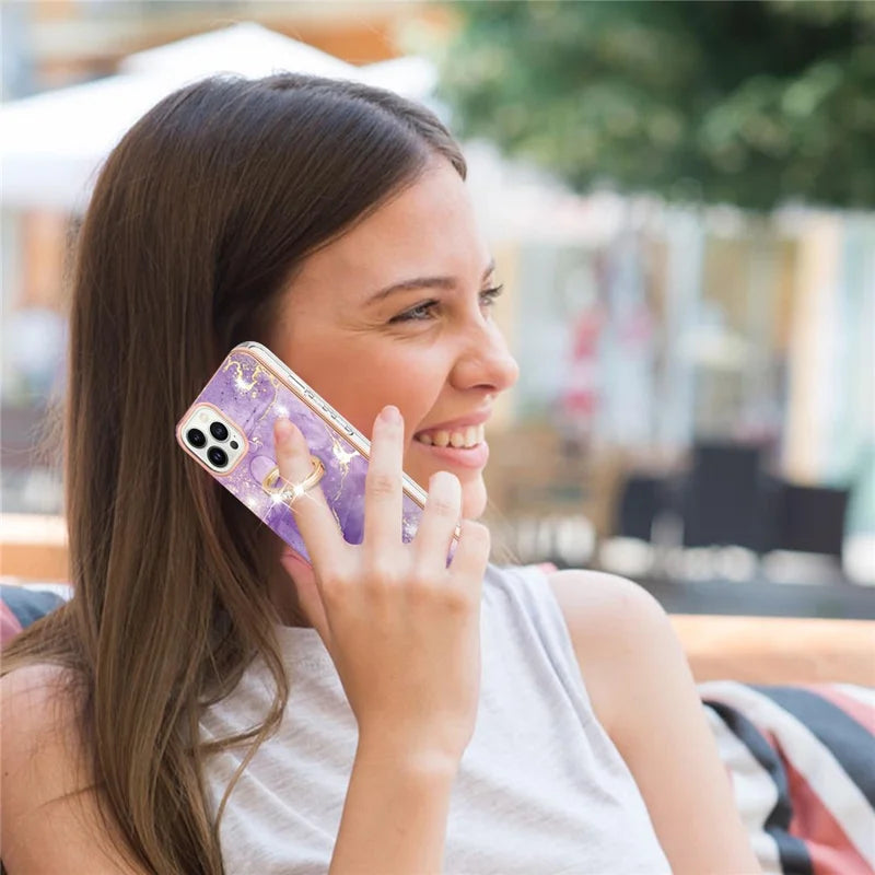 iPhone 14 Pro Max - marmor - kickstand - lilla